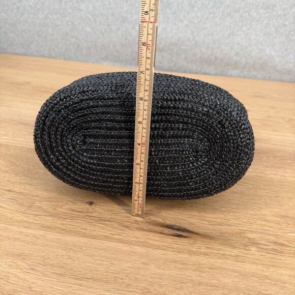 Kim Rogers Vintage Style Woven Straw Purse Bamboo Wooden Handles Black Beachy - Picture 8 of 10